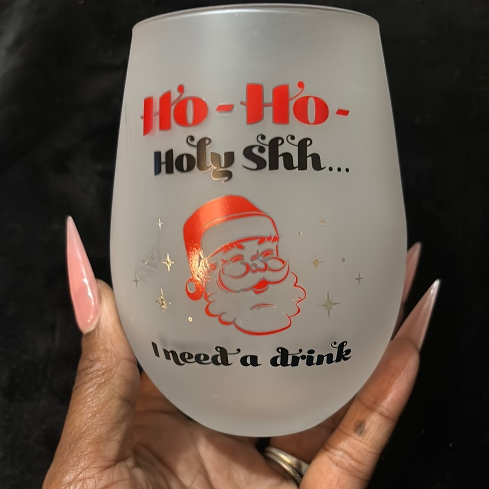 Icing Frosted Glass with Red and Black Santa Design